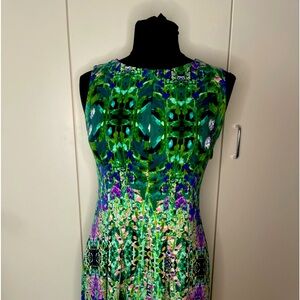 Cynthia Rowley Anthropologie green blue floral graphic print Scuba dress size 6